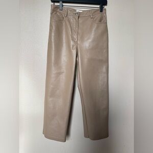 Wilfred Cream buttery soft vegan faux leather cropped wide leg pants size 4